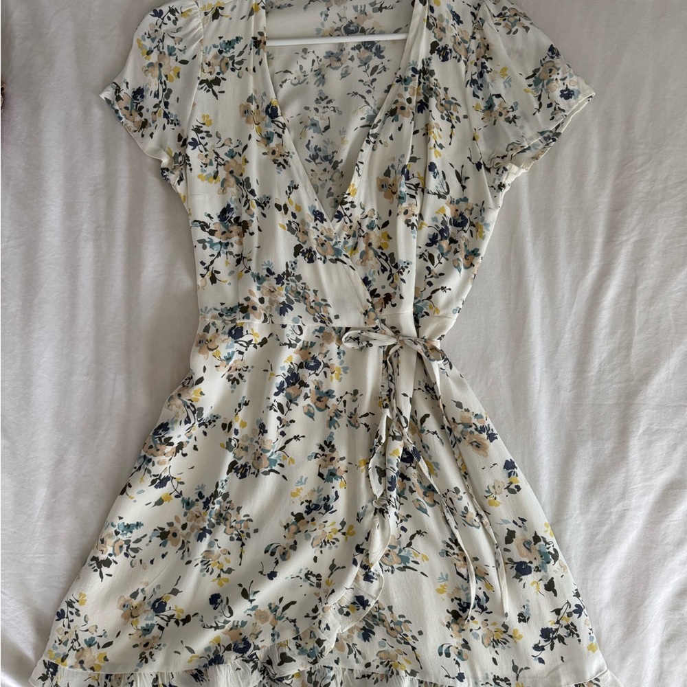 Floral Wrap Dress in Cream and Blue